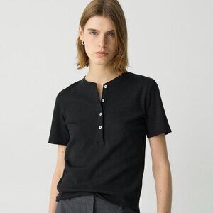 Theory Black Ribbed Henley Size P NWT